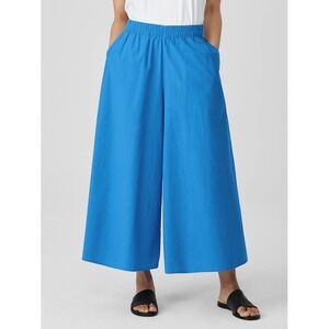 Eileen Fisher XL Blue Cropped Wide Leg Pants Organic Cotton‎ Poplin NWT
